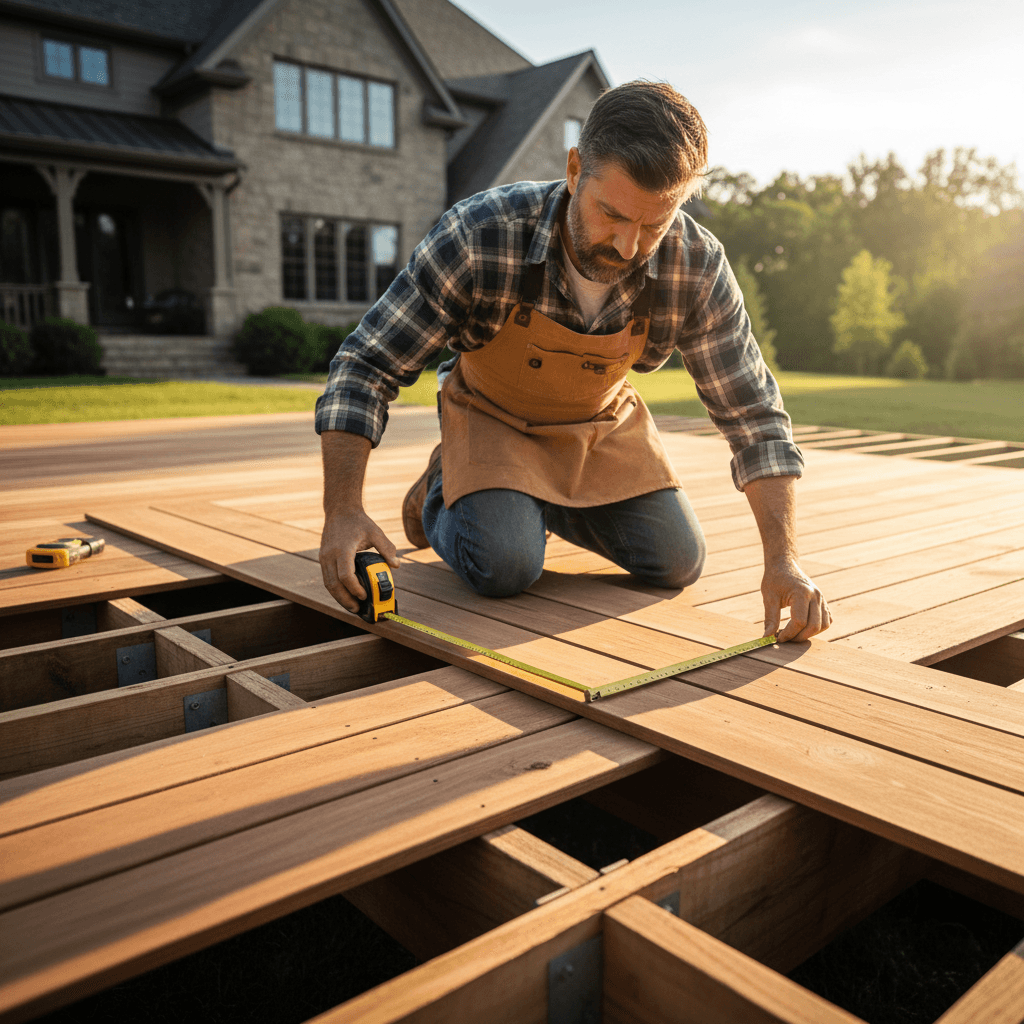 Deck builder constructing residential outdoor structure