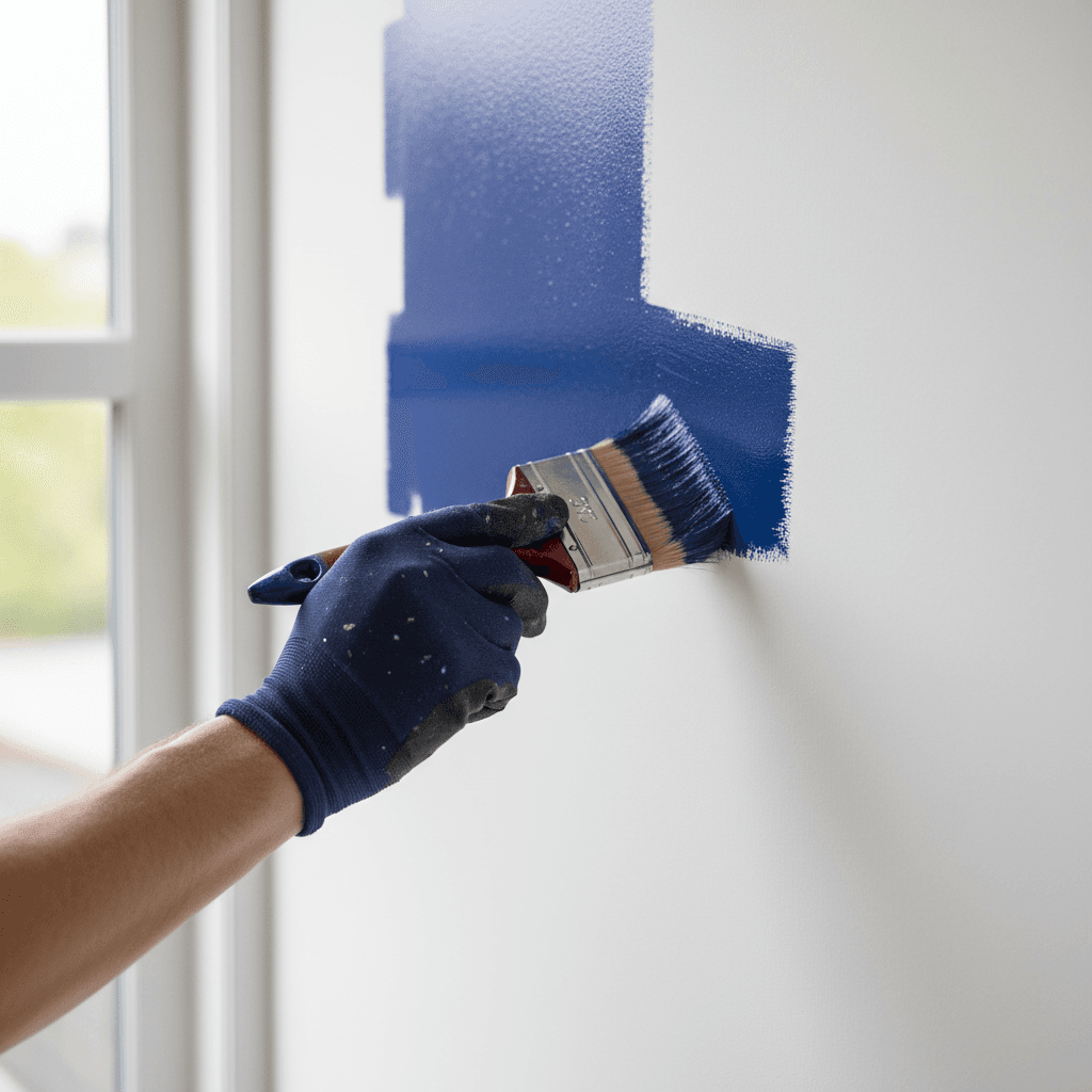 Painter applying fresh coat to interior wall