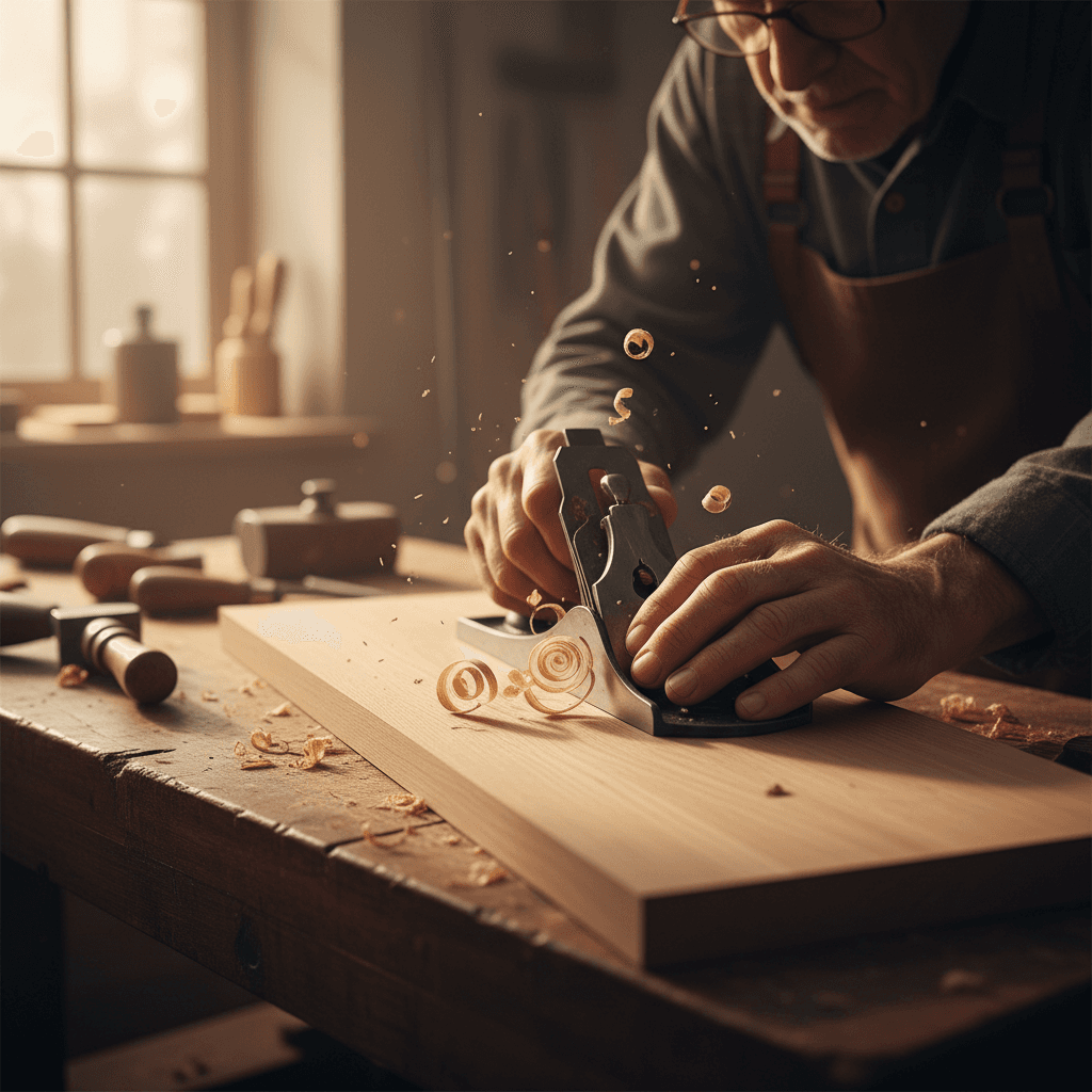 Carpenter measuring and cutting trim